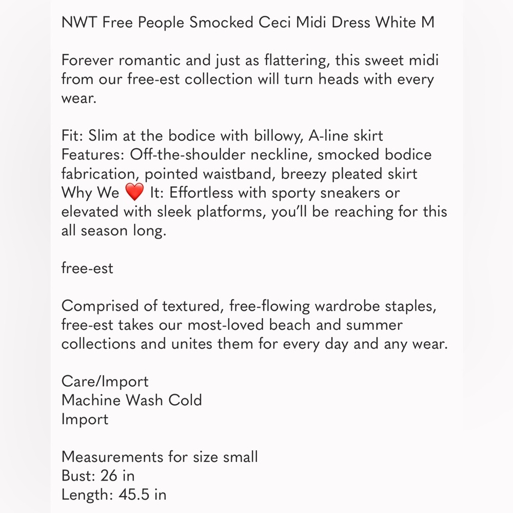 NWT Free People Smocked Ceci Midi Dress White M - Picture 7 of 7